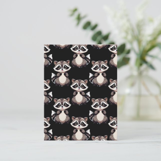 Racoon Pattern Design Black  Postcard (Standing Front)
