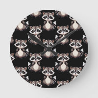 Racoon Pattern Design Black