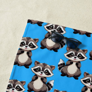 Racoon Pattern Design Blue Beach Towel