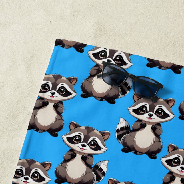 Racoon Pattern Design Blue  Beach Towel (In Situ)