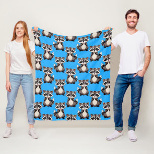 Racoon Pattern Design Blue Fleece Blanket