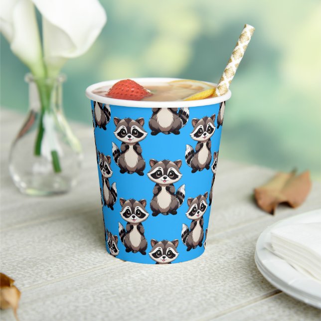 Racoon Pattern Design Blue  Paper Cups (Insitu)