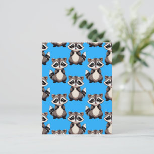 Racoon Pattern Design Blue Postcard
