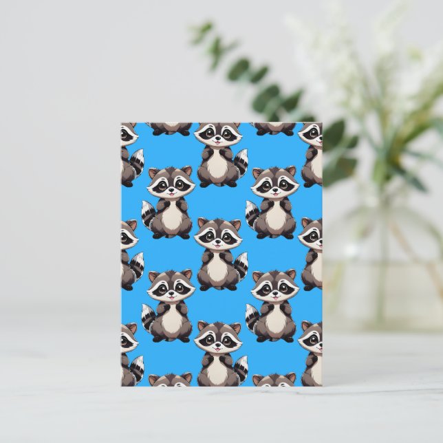 Racoon Pattern Design Blue  Postcard (Standing Front)