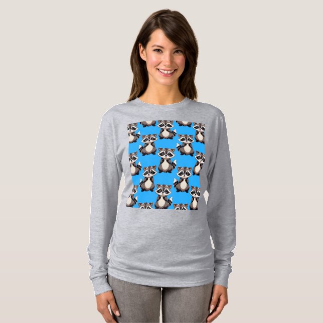 Racoon Pattern Design Blue  T-Shirt (Front Full)