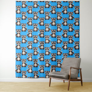 Racoon Pattern Design Blue  Tapestry