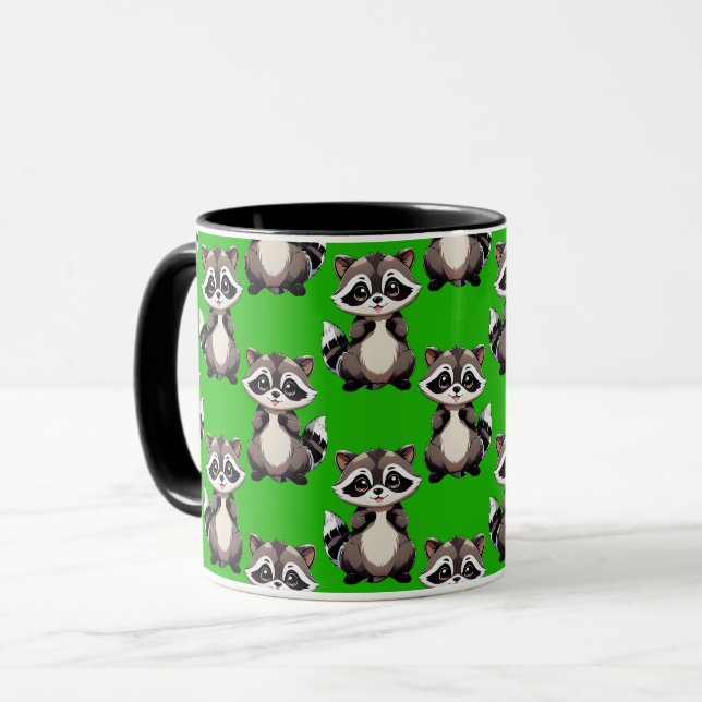 Racoon Pattern Design Green  Mug (Front Left)