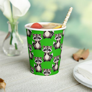 Racoon Pattern Design Green Paper Cups