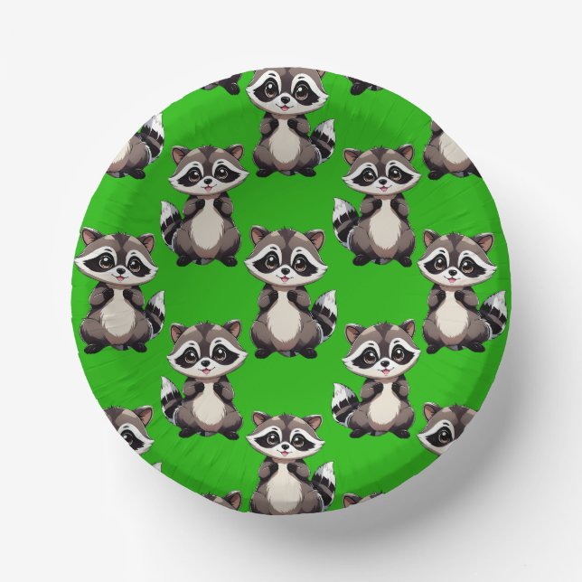 Racoon Pattern Design Green  Paper Plate (Front)