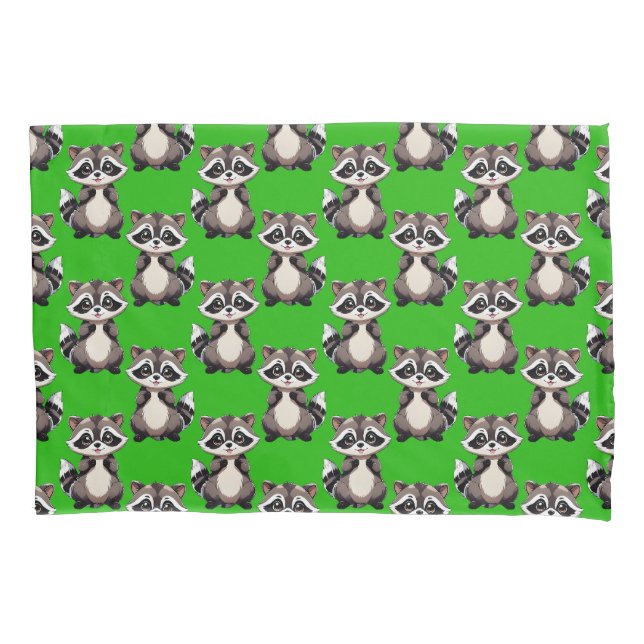 Racoon Pattern Design Green  Pillowcase (Front)