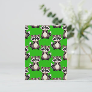 Racoon Pattern Design Green  Postcard