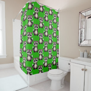 Racoon Pattern Design Green Shower Curtain