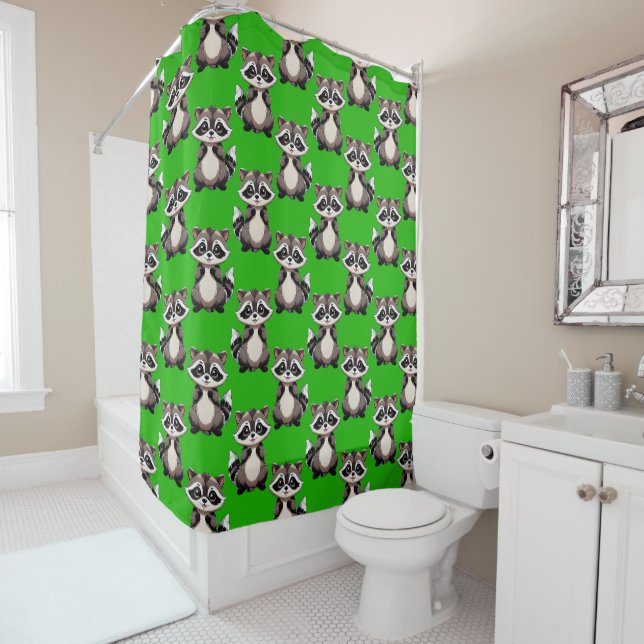 Racoon Pattern Design Green  Shower Curtain (In Situ)