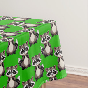 Racoon Pattern Design Green  Tablecloth