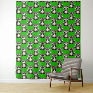 Racoon Pattern Design Green Tapestry