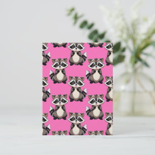 Racoon Pattern Design Pink Postcard