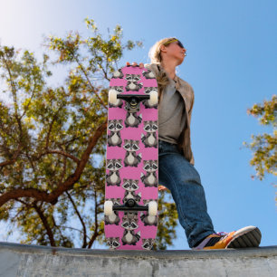 Racoon Pattern Design Pink  Skateboard