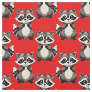 Racoon Pattern Design Red  Fabric