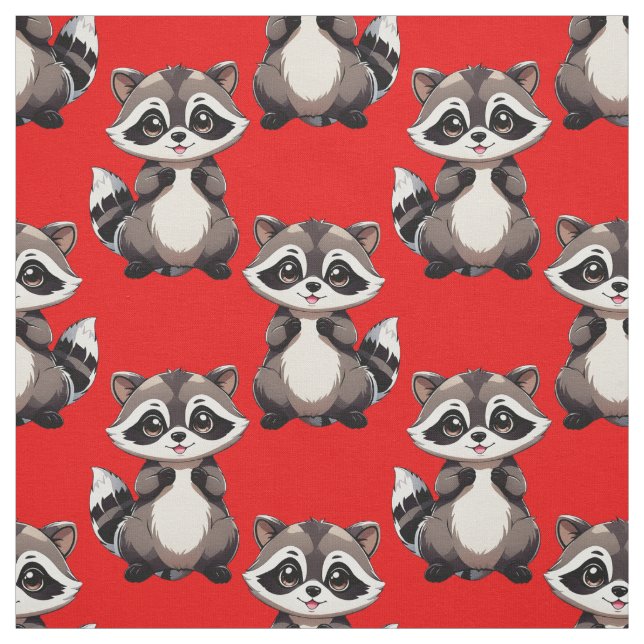 Racoon Pattern Design Red  Fabric (Swatch)