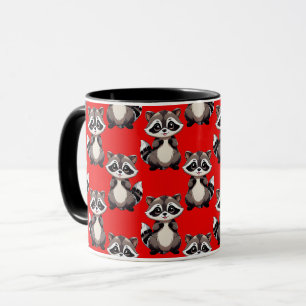 Racoon Pattern Design Red Mug