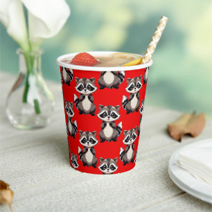 Racoon Pattern Design Red Paper Cups