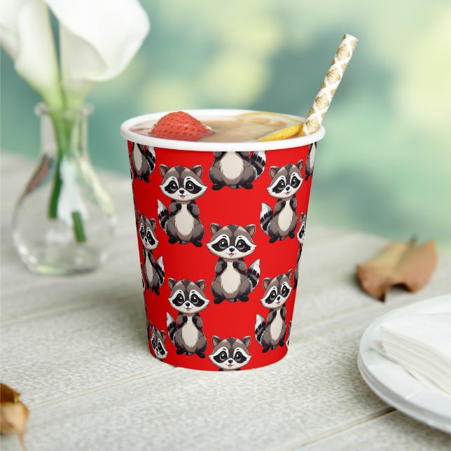 Racoon Pattern Design Red  Paper Cups (Insitu)