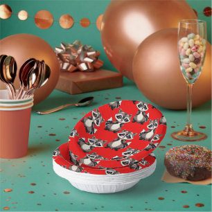 Racoon Pattern Design Red Paper Plate