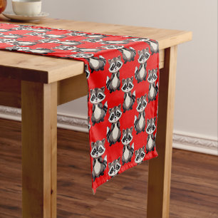 Racoon Pattern Design Red  Short Table Runner