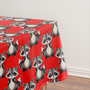 Racoon Pattern Design Red  Tablecloth