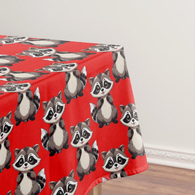 Racoon Pattern Design Red  Tablecloth (In Situ)