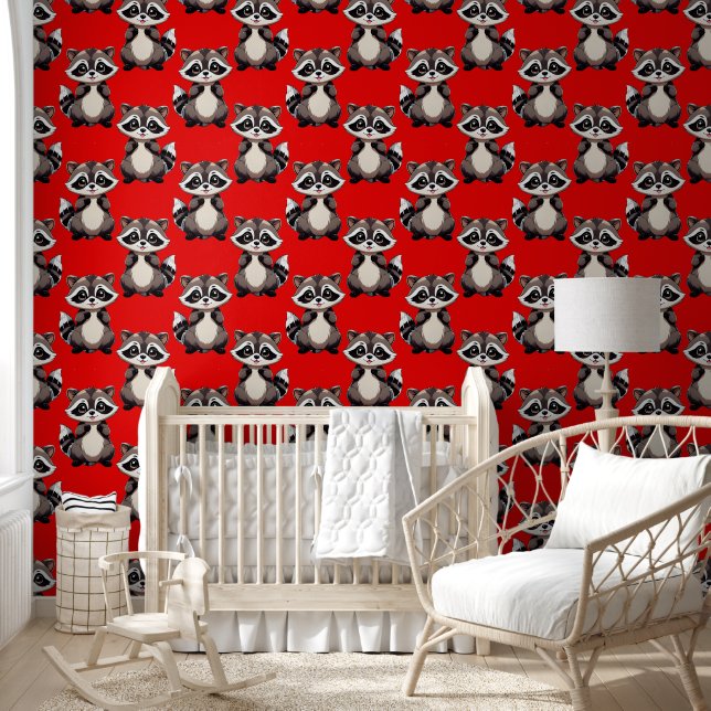 Racoon Pattern Design Red  Wallpaper (Kids)