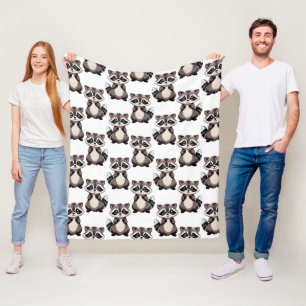 Racoon Pattern Design White Fleece Blanket