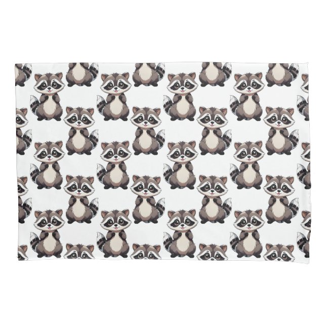 Racoon Pattern Design White  Pillowcase (Front)
