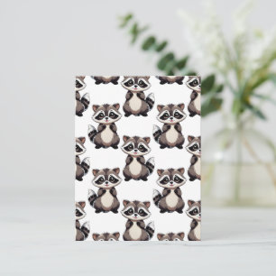 Racoon Pattern Design White  Postcard
