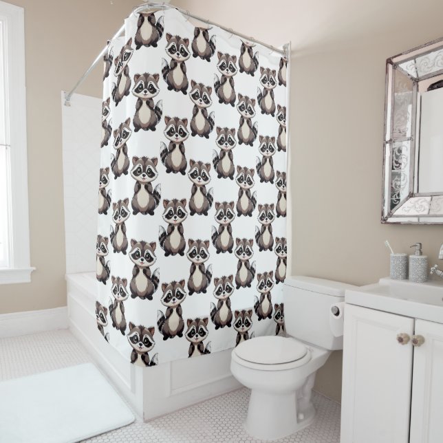Racoon Pattern Design White  Shower Curtain (In Situ)