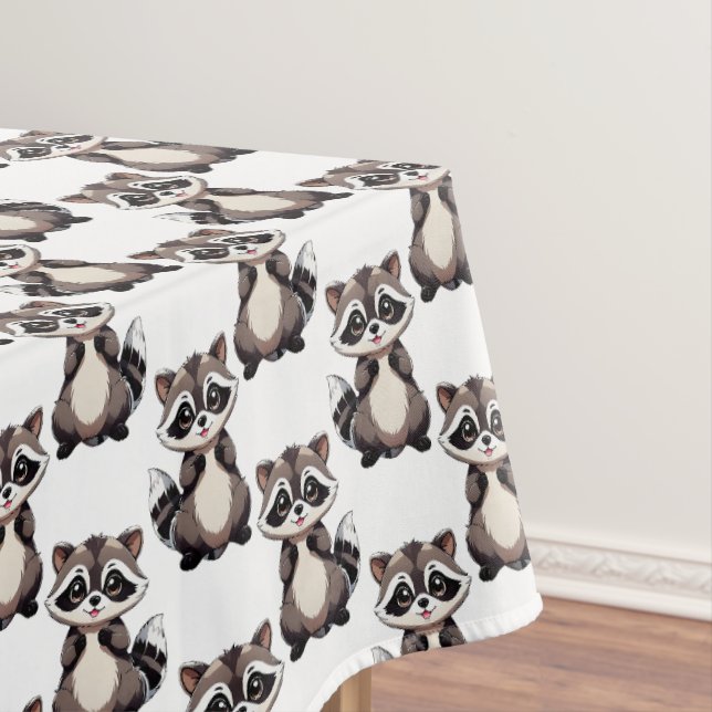 Racoon Pattern Design White  Tablecloth (In Situ)