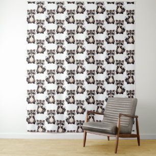 Racoon Pattern Design White Tapestry