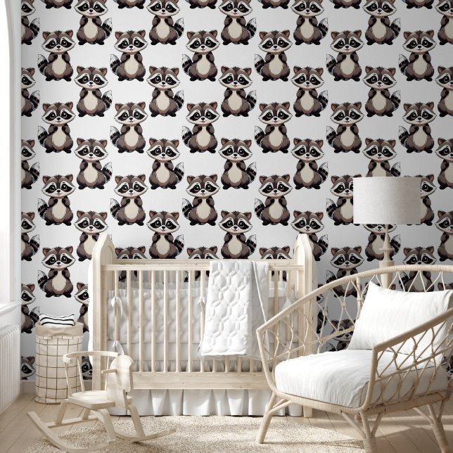 Racoon Pattern Design White  Wallpaper (Kids)