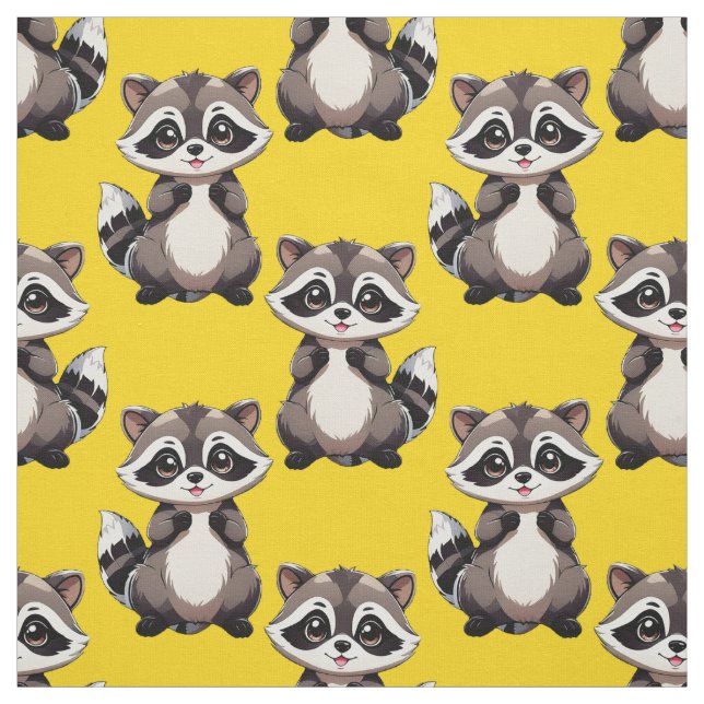 Racoon Pattern Design Yellow  Fabric (Swatch)