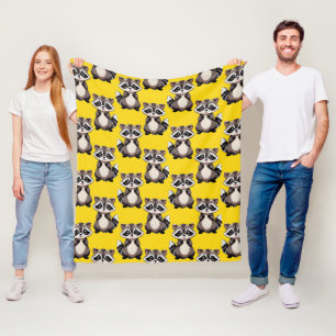 Racoon Pattern Design Yellow Fleece Blanket