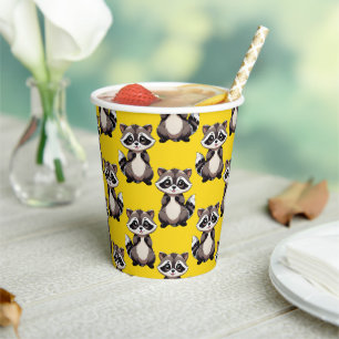 Racoon Pattern Design Yellow Paper Cups