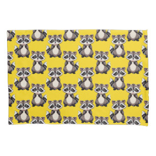Racoon Pattern Design Yellow  Pillowcase