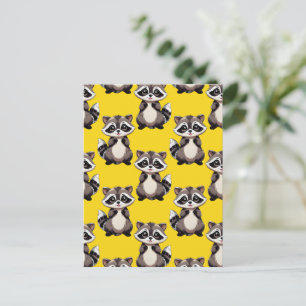 Racoon Pattern Design Yellow Postcard