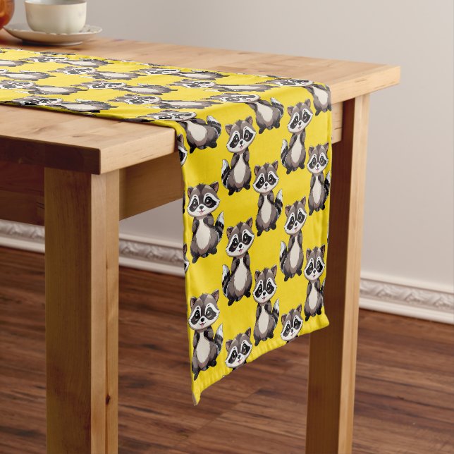 Racoon Pattern Design Yellow  Short Table Runner (In Situ)