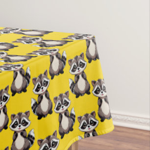 Racoon Pattern Design Yellow  Tablecloth