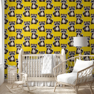Racoon Pattern Design Yellow  Wallpaper