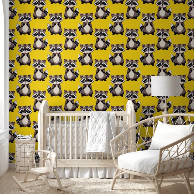 Racoon Pattern Design Yellow  Wallpaper (Kids)