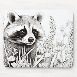 Racoon Peaceful Nature Prairie Sketch Drawing Art Mouse Pad