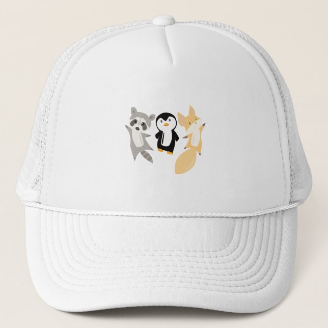 Racoon Penguin Fox Funny Animals For Kids Trucker Hat (Front)