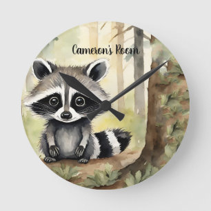 Racoon Personalised Woodland Round Clock